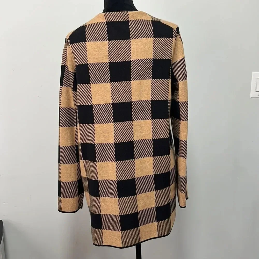NWT J.Crew Vanessa sweater-jacket in black and brown buffalo check size Medium